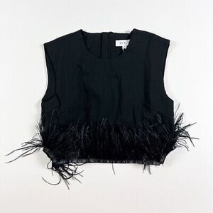 Black feather trip crop top
